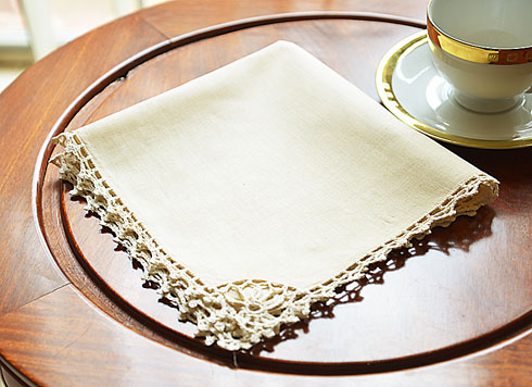 Linen-Cotton Napkin. Crochet Edges. Cotton. Vanilla color. 17"